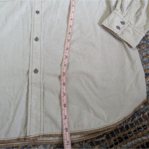 Gap L/S Button Down Shirt L Soft Norm Beige Tan Cotton Twill Pockets Casual - Picture 3 of 8